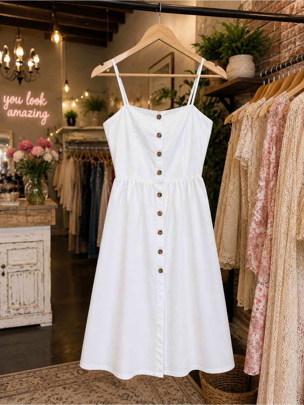 H&M White Button-Down Sundress with Spaghetti Straps - Picture 2 of 3
